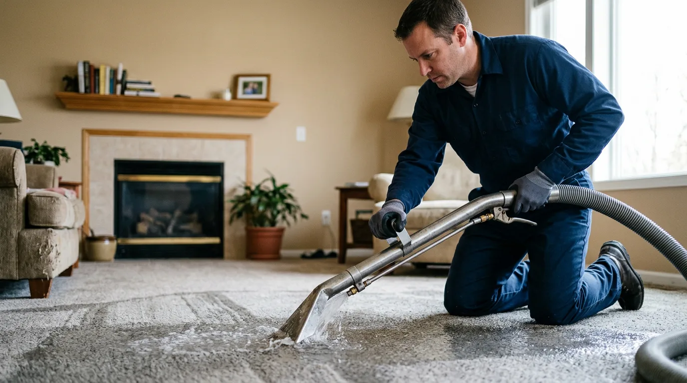 Water damage restoration technician working near Wenham, MA